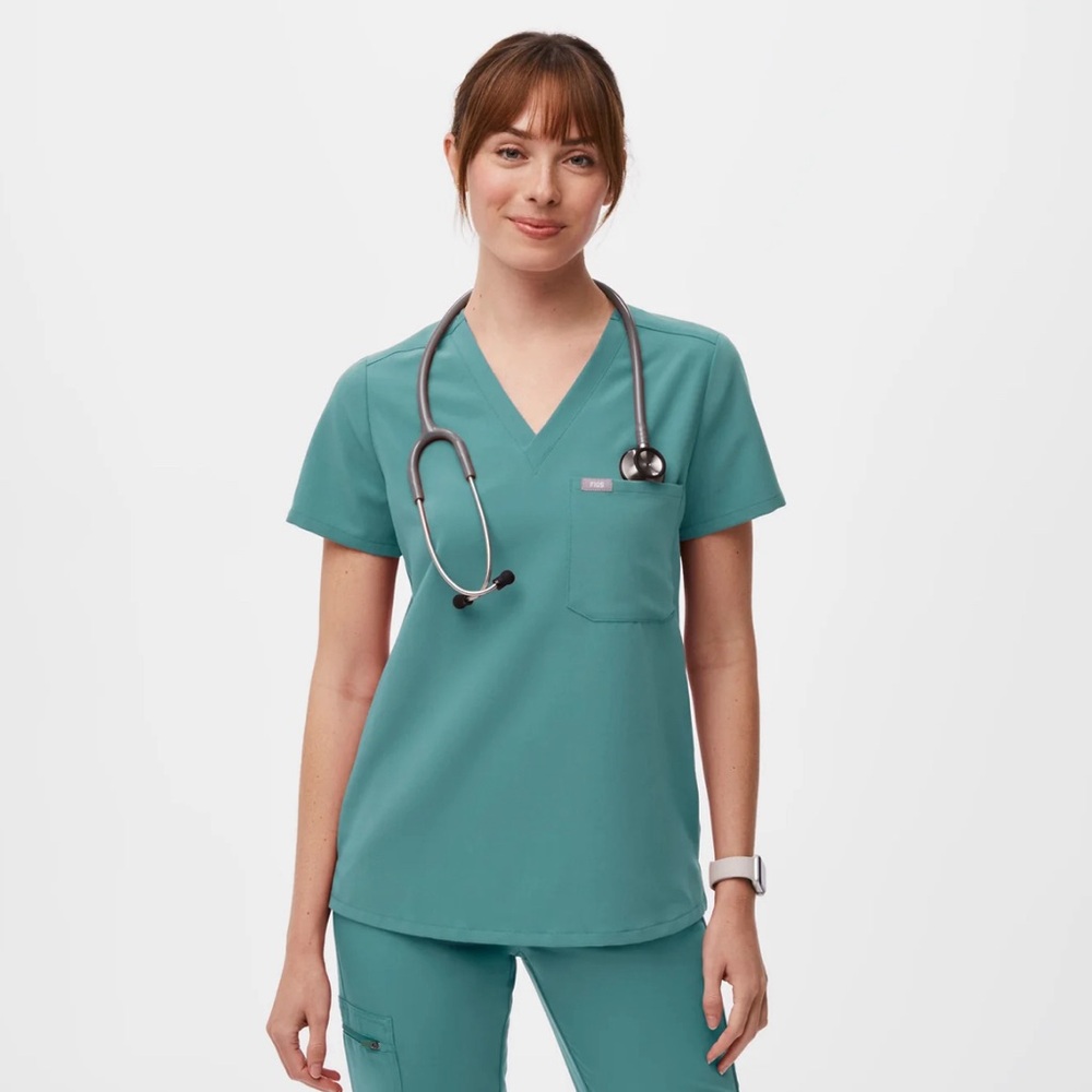 FIGS Catarina One-Pocket Scrub Top- Hydrogreen